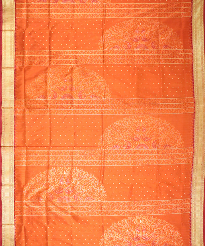 Offwhite alloy orange maroon patli silk handloom sambalpuri saree