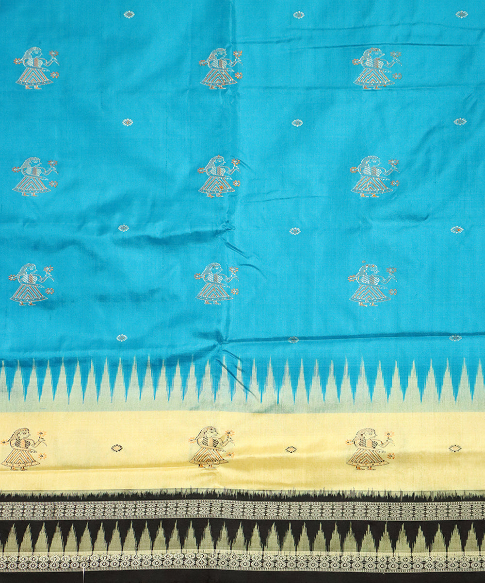 Sky blue black silk handloom bomkai saree