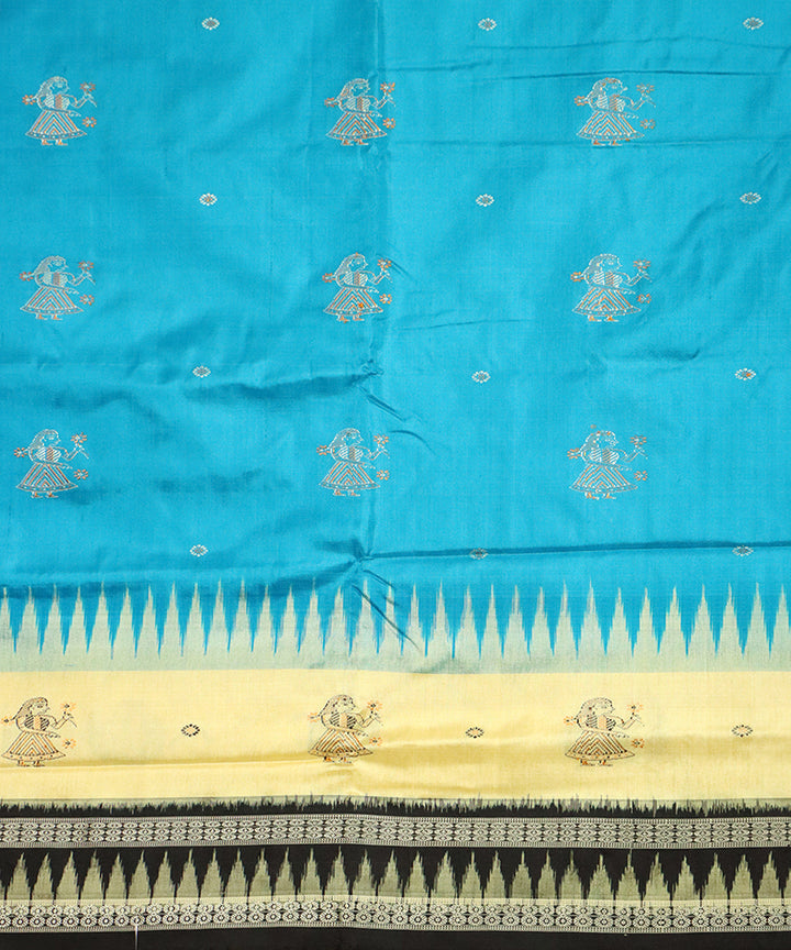 Sky blue black silk handloom bomkai saree