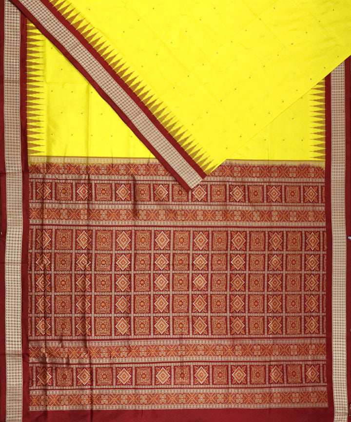 Yellow maroon silk handloom bomkai saree