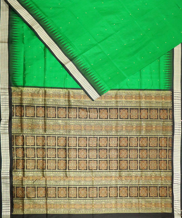 Dark green black silk handloom bomkai saree