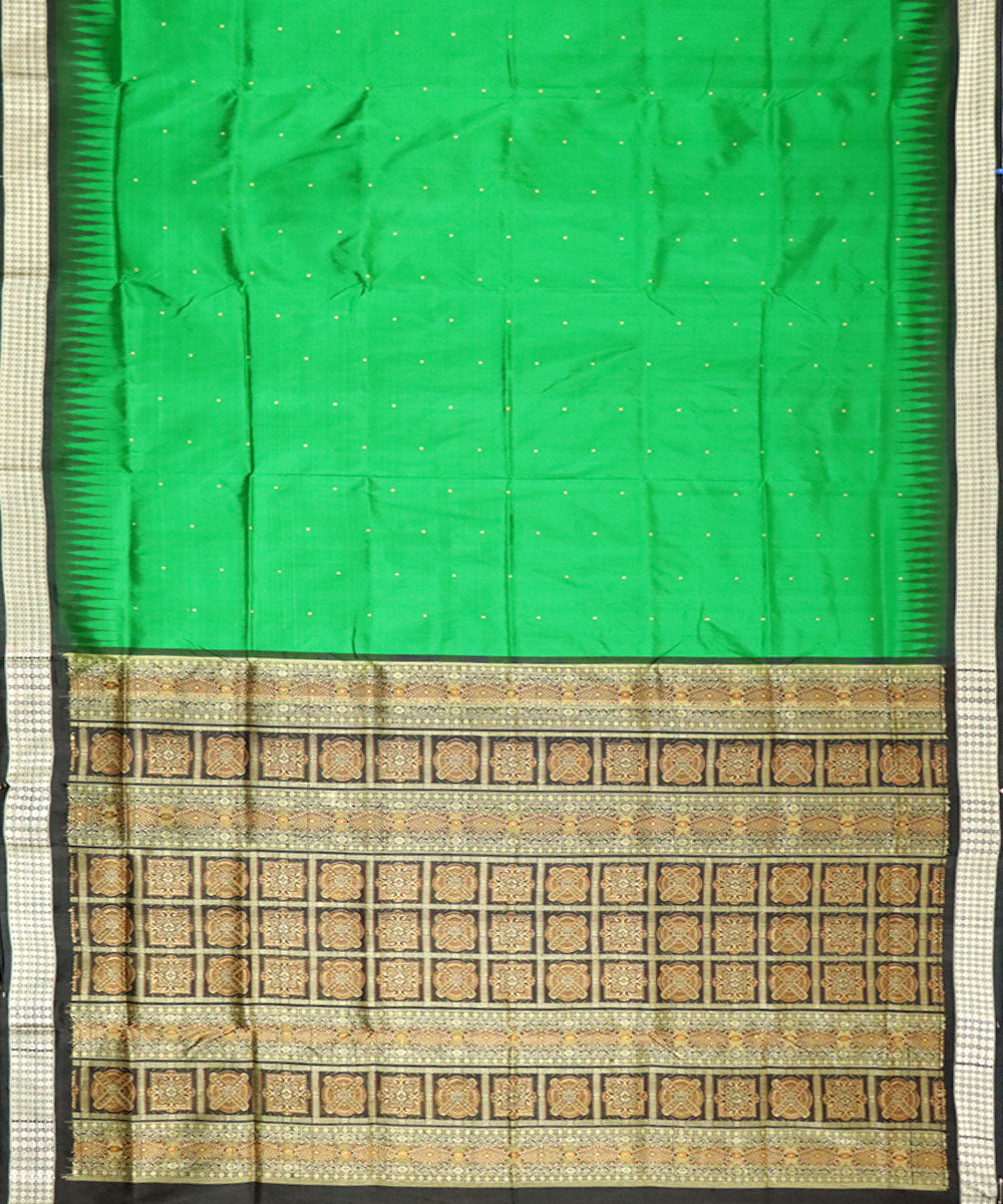 Dark green black silk handloom bomkai saree