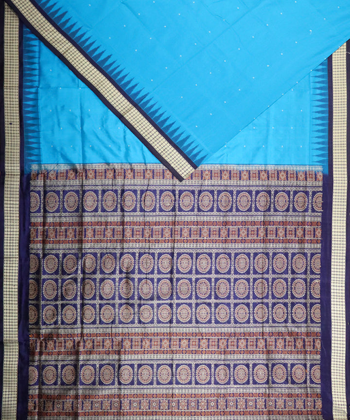 Cyan dark blue silk handloom bomkai saree