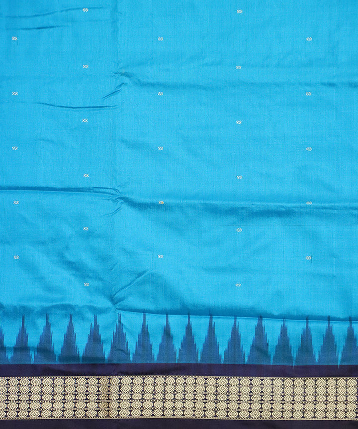 Cyan dark blue silk handloom bomkai saree