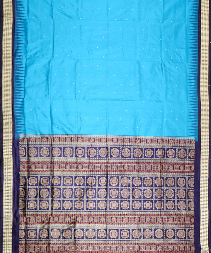 Cyan dark blue silk handloom bomkai saree