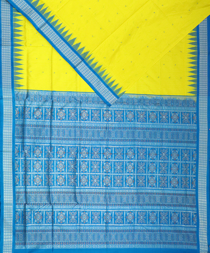 Yellow cyan silk handloom bomkai saree