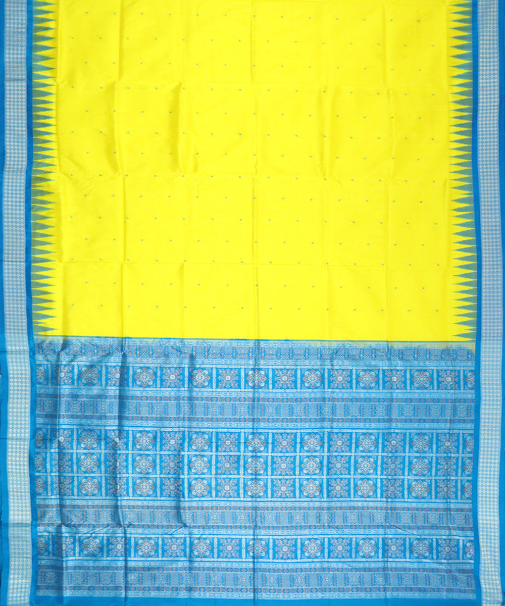 Yellow cyan silk handloom bomkai saree