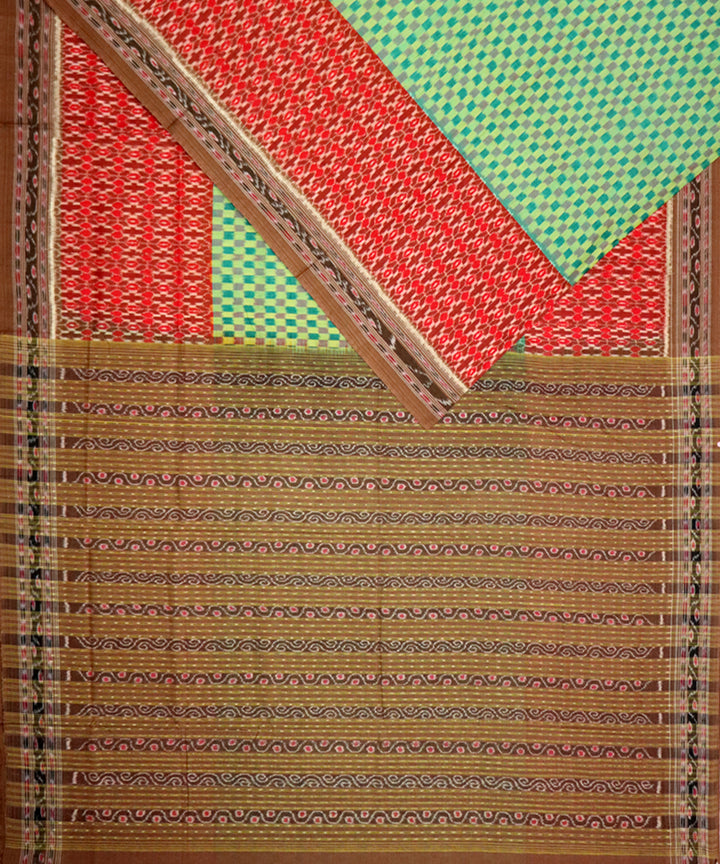 Multicolor brown cotton handloom sambalpuri saree