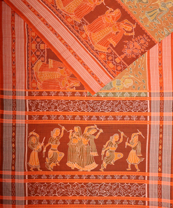 Burnt orange cotton handloom sambalpuri saree