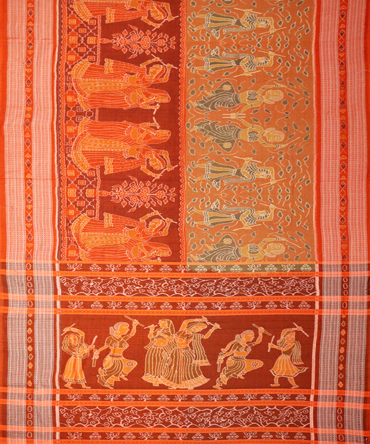 Burnt orange cotton handloom sambalpuri saree