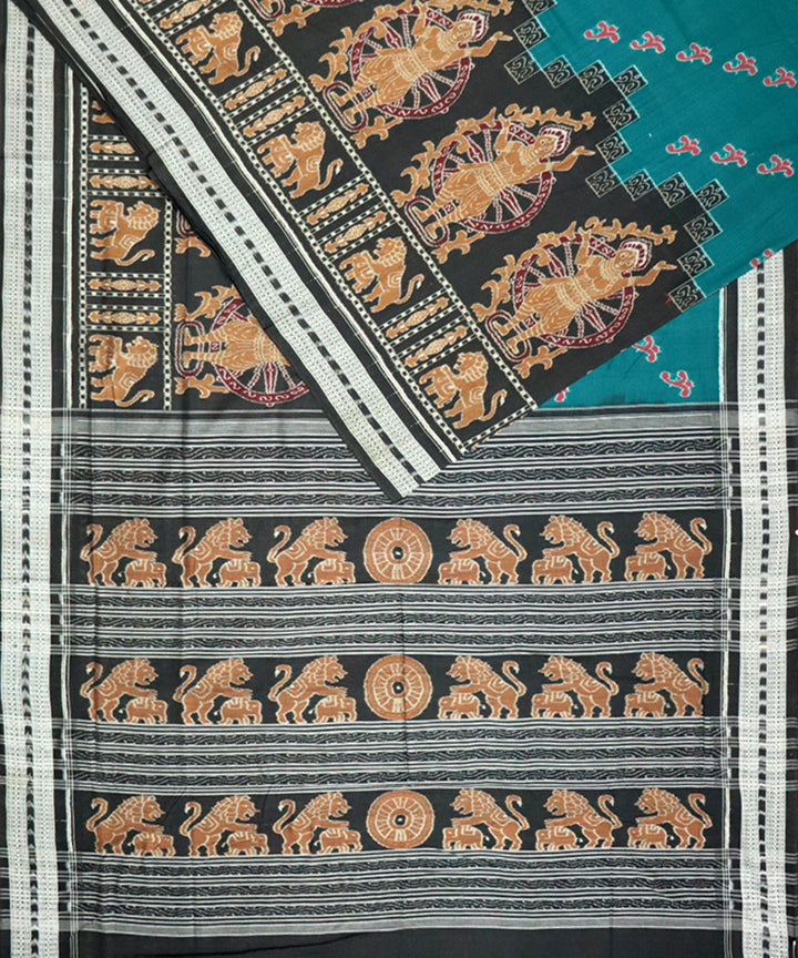 Deep gungle green black cotton handloom sambalpuri saree