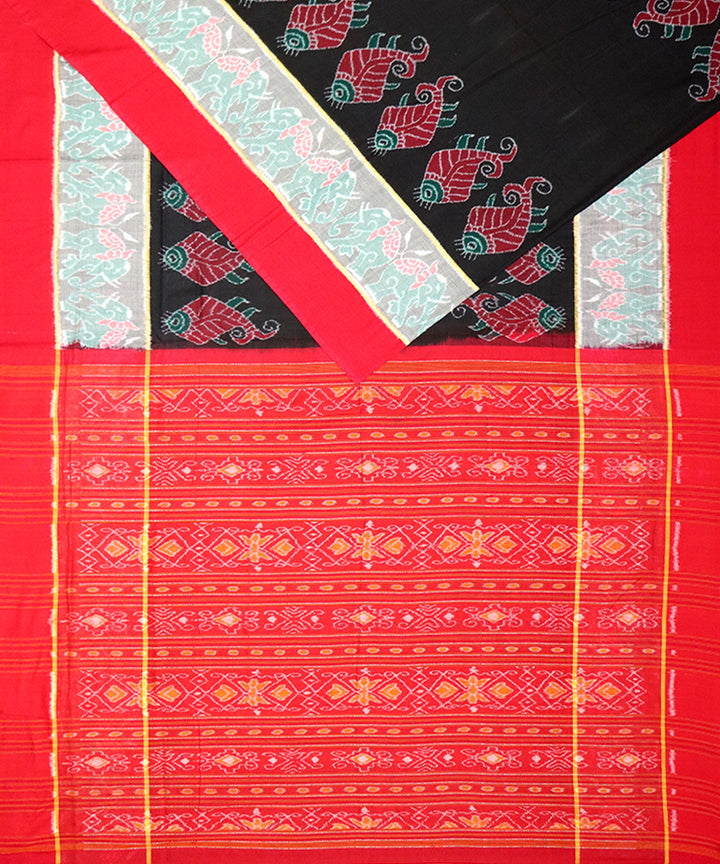 Black red cotton handloom sambalpuri saree