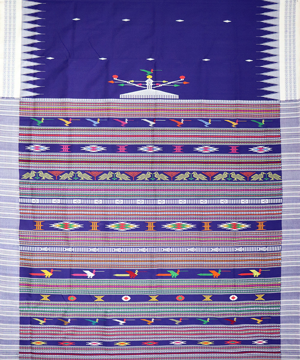 Catalina blue white cotton handloom bomkai saree