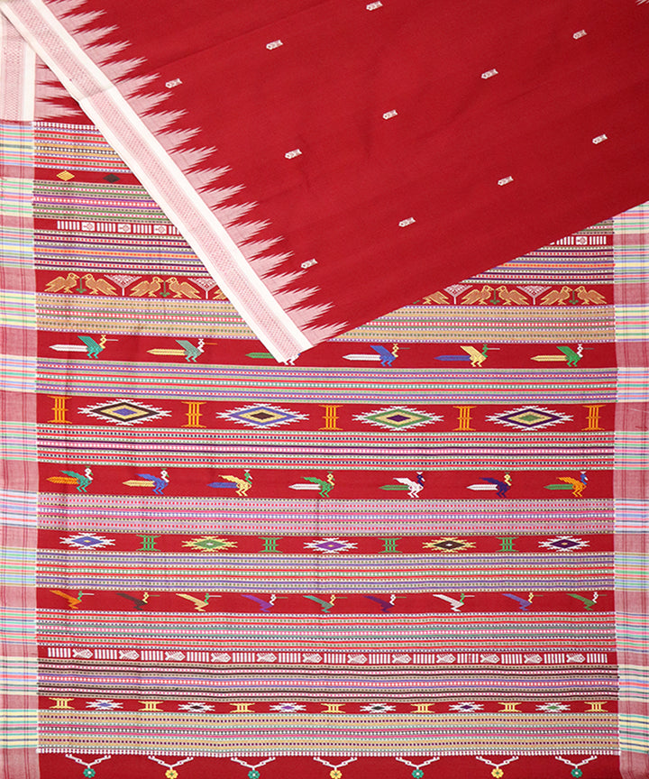 Red white cotton handloom bomkai saree