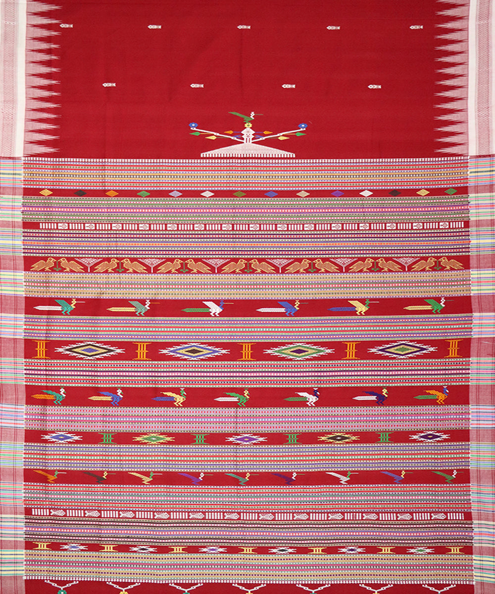 Red white cotton handloom bomkai saree