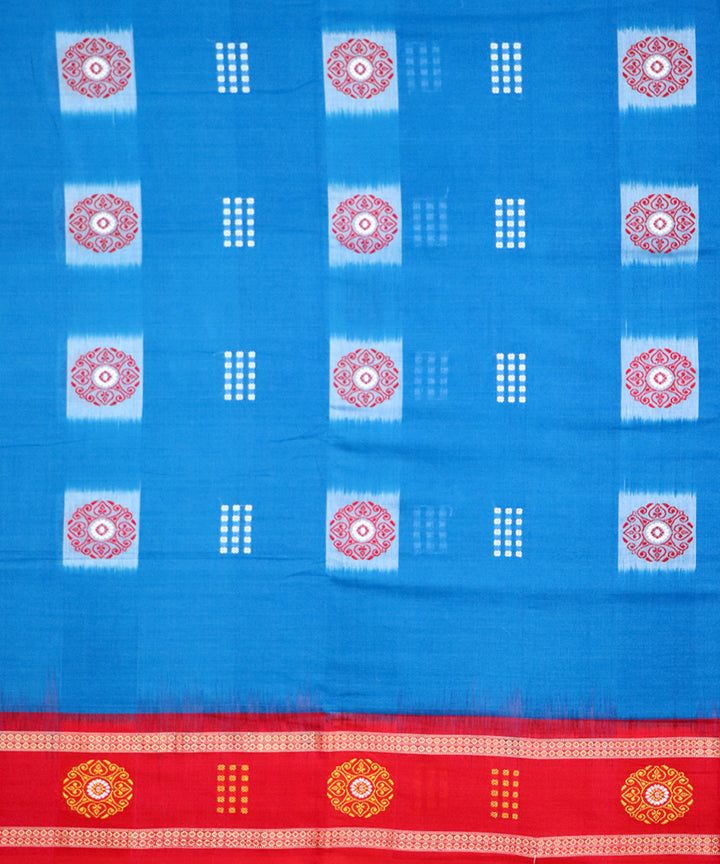 Sky blue red cotton handloom bomkai saree