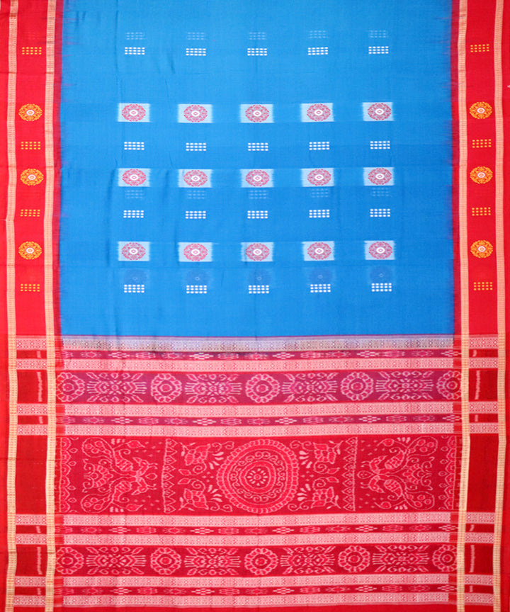 Sky blue red cotton handloom bomkai saree