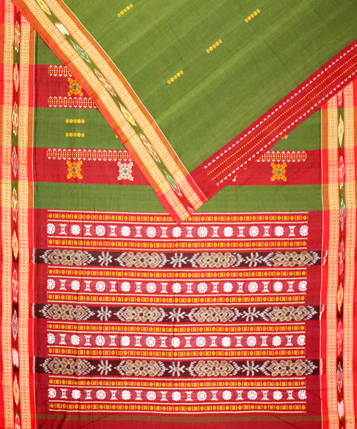 Army green maroon cotton handloom bomkai saree