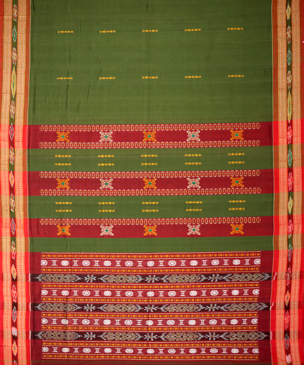 Army green maroon cotton handloom bomkai saree