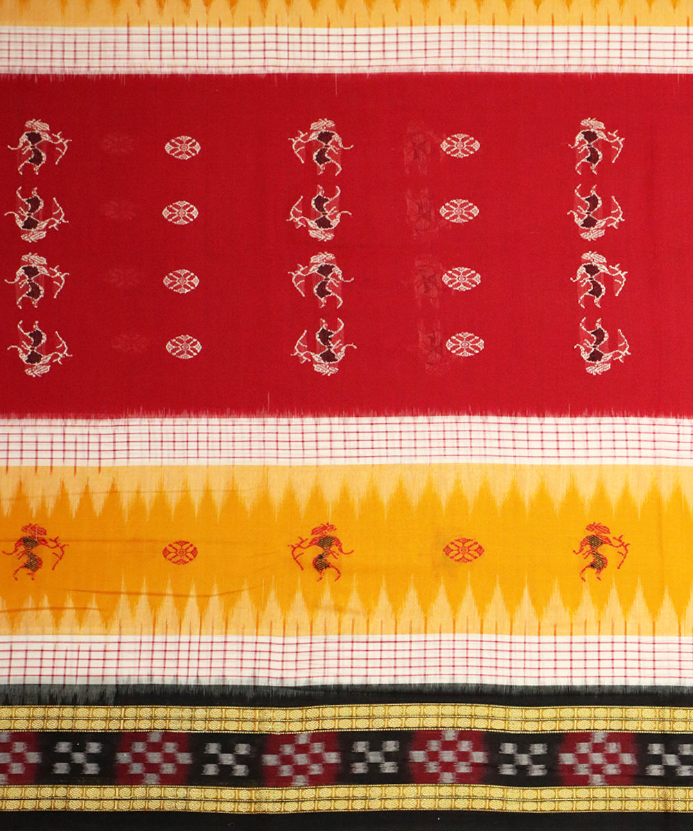 Yellow red black cotton handloom bomkai saree