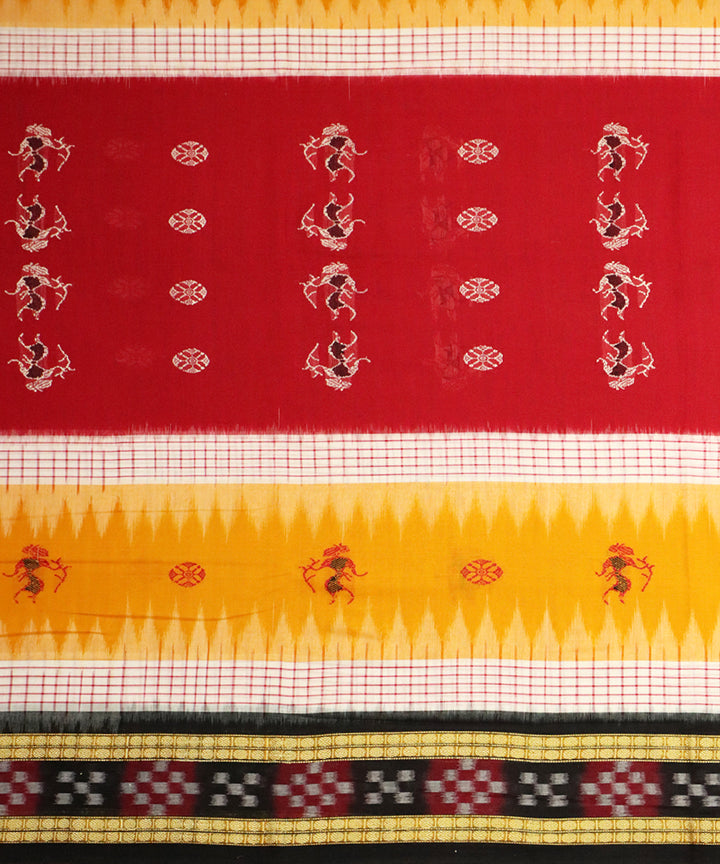 Yellow red black cotton handloom bomkai saree