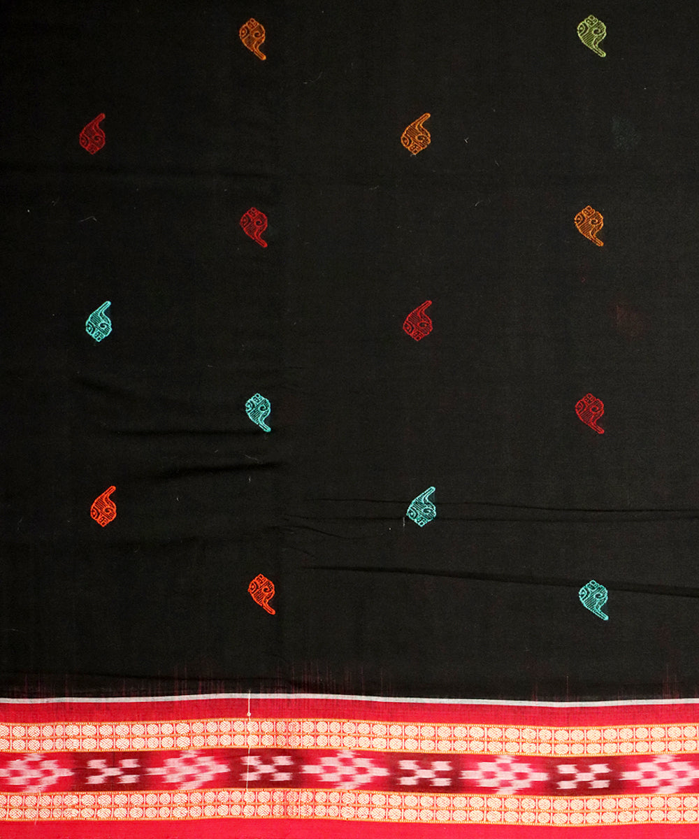 Black red cotton bomkai handloom saree