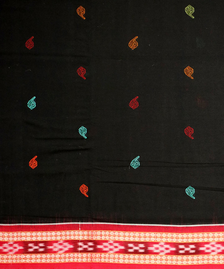 Black red cotton bomkai handloom saree