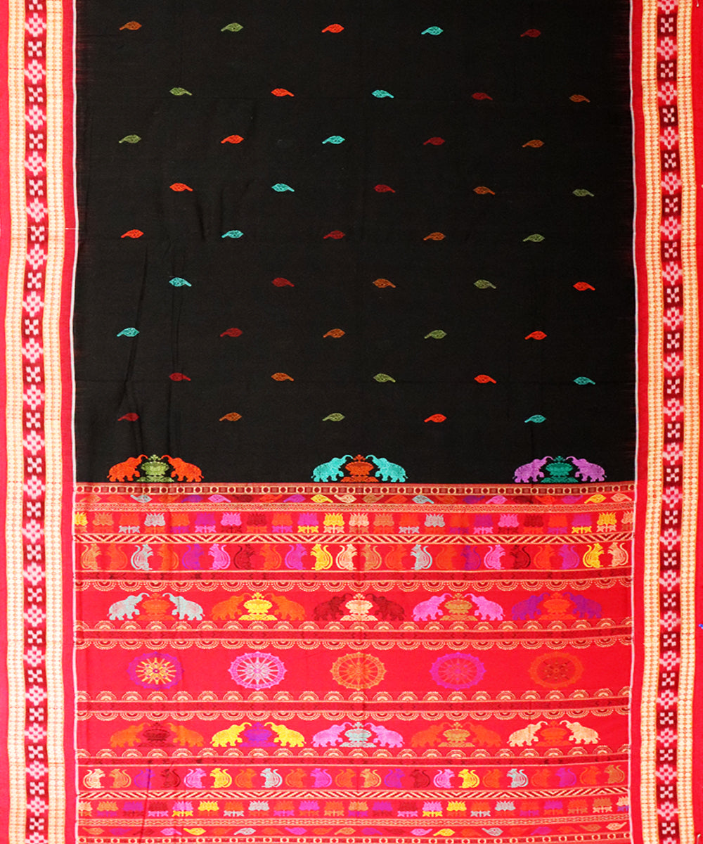 Black red cotton bomkai handloom saree