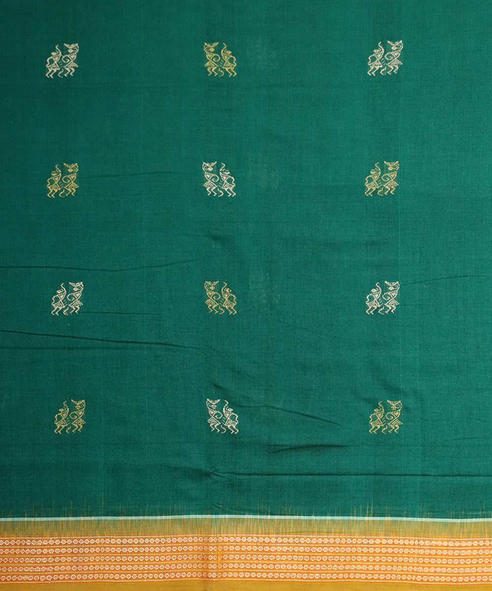 Castleton green bistre brown cotton handloom bomkai saree