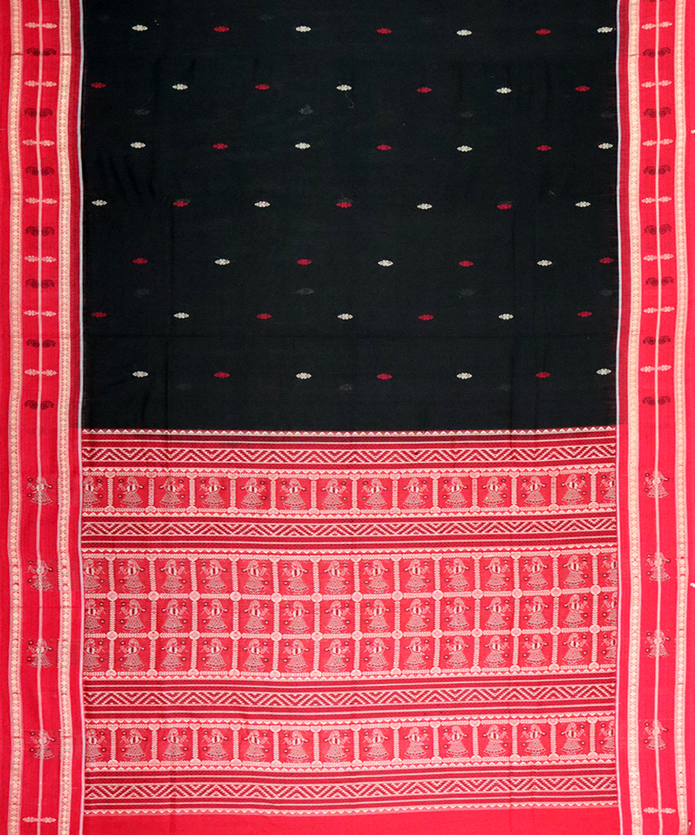 Black red cotton handloom bomkai saree