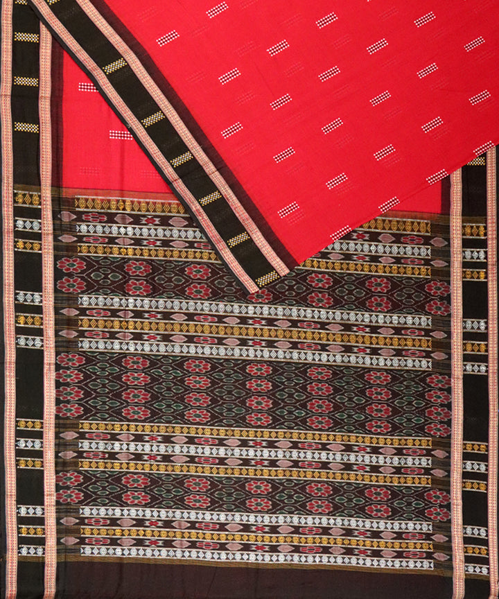 Red black handloom bomkai cotton saree