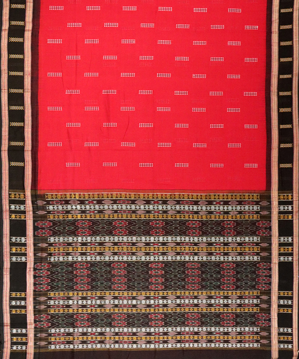 Red black handloom bomkai cotton saree