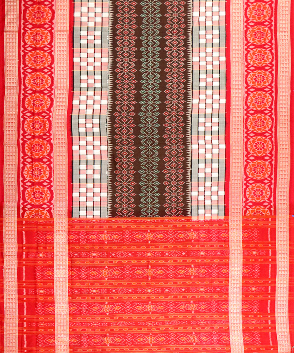 Multicolor red cotton handloom sambalpuri saree