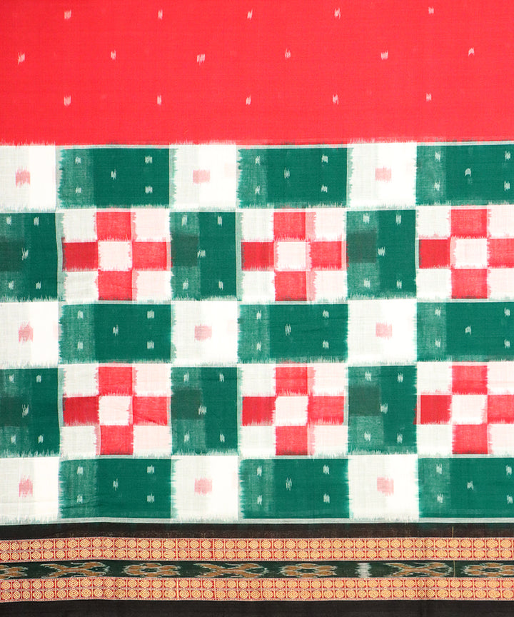 Red green black cotton handloom sambalpuri saree