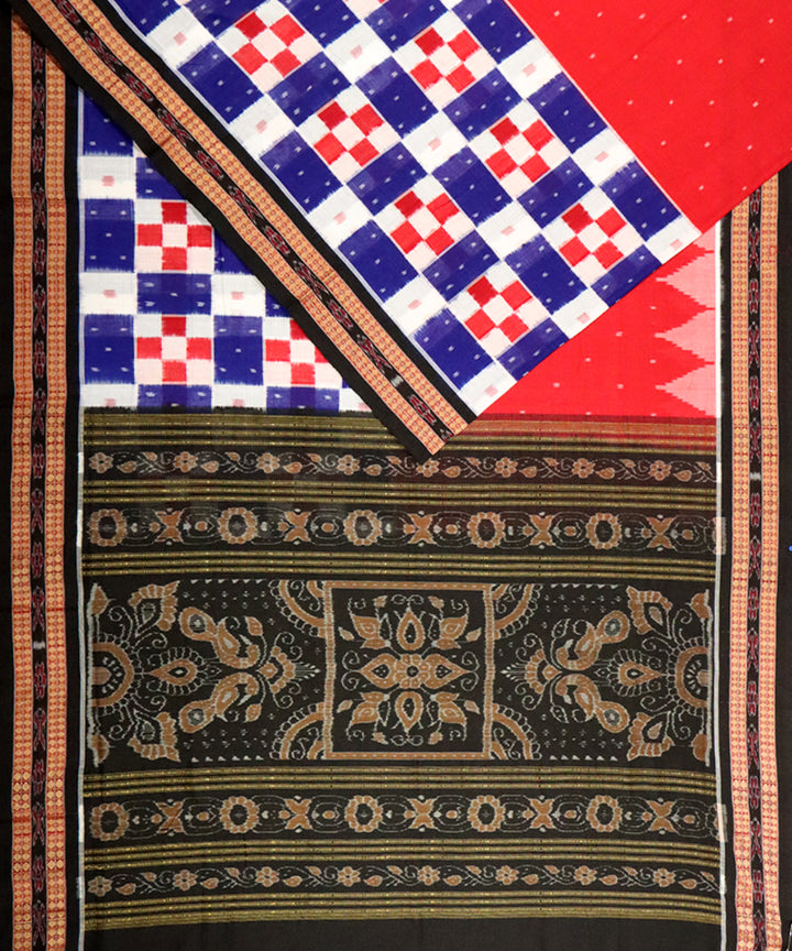 Red blue black cotton handloom sambalpuri saree