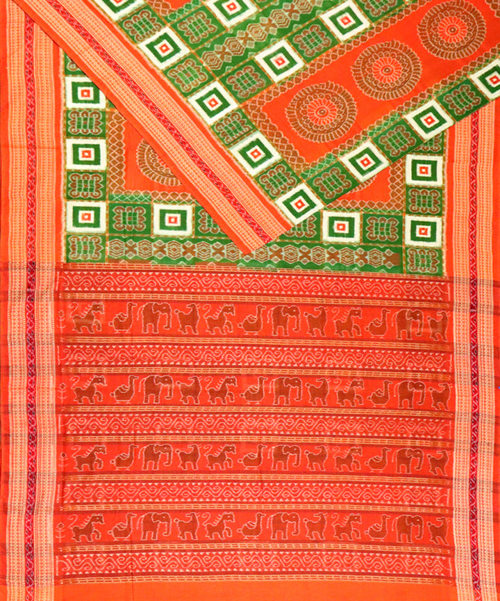 Green alloy orange cotton handloom sambalpuri saree