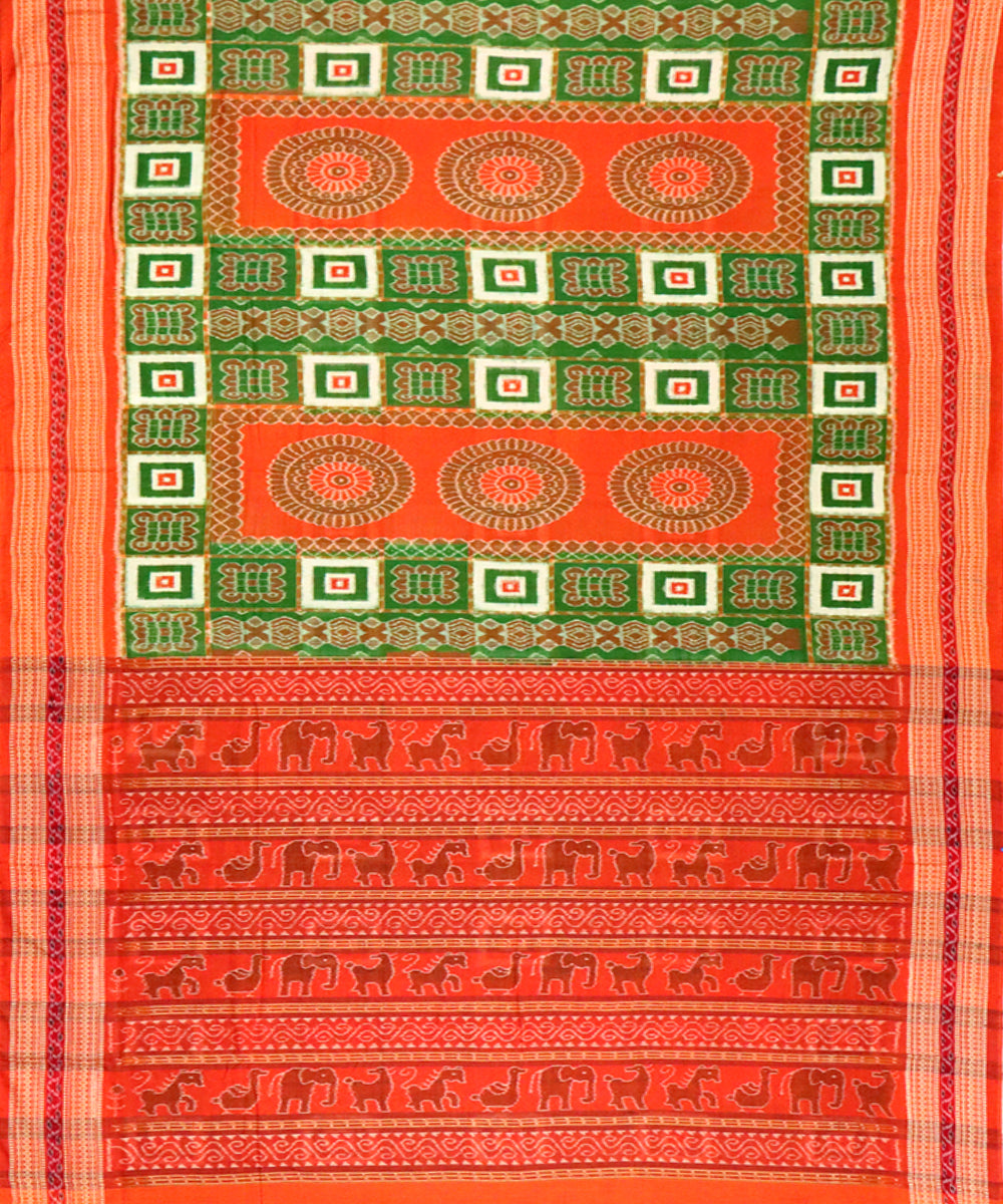 Green alloy orange cotton handloom sambalpuri saree