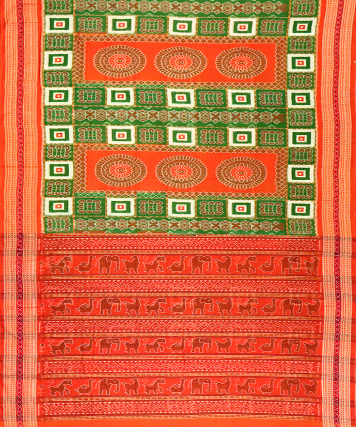 Green alloy orange cotton handloom sambalpuri saree