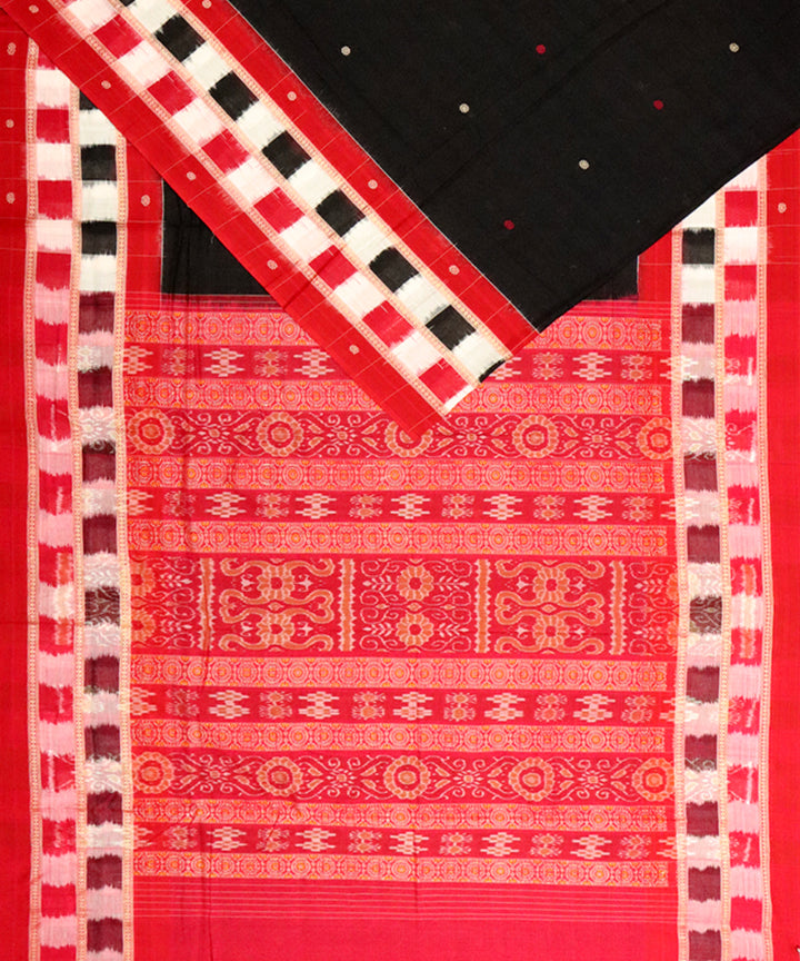 Black red cotton handloom bomkai saree