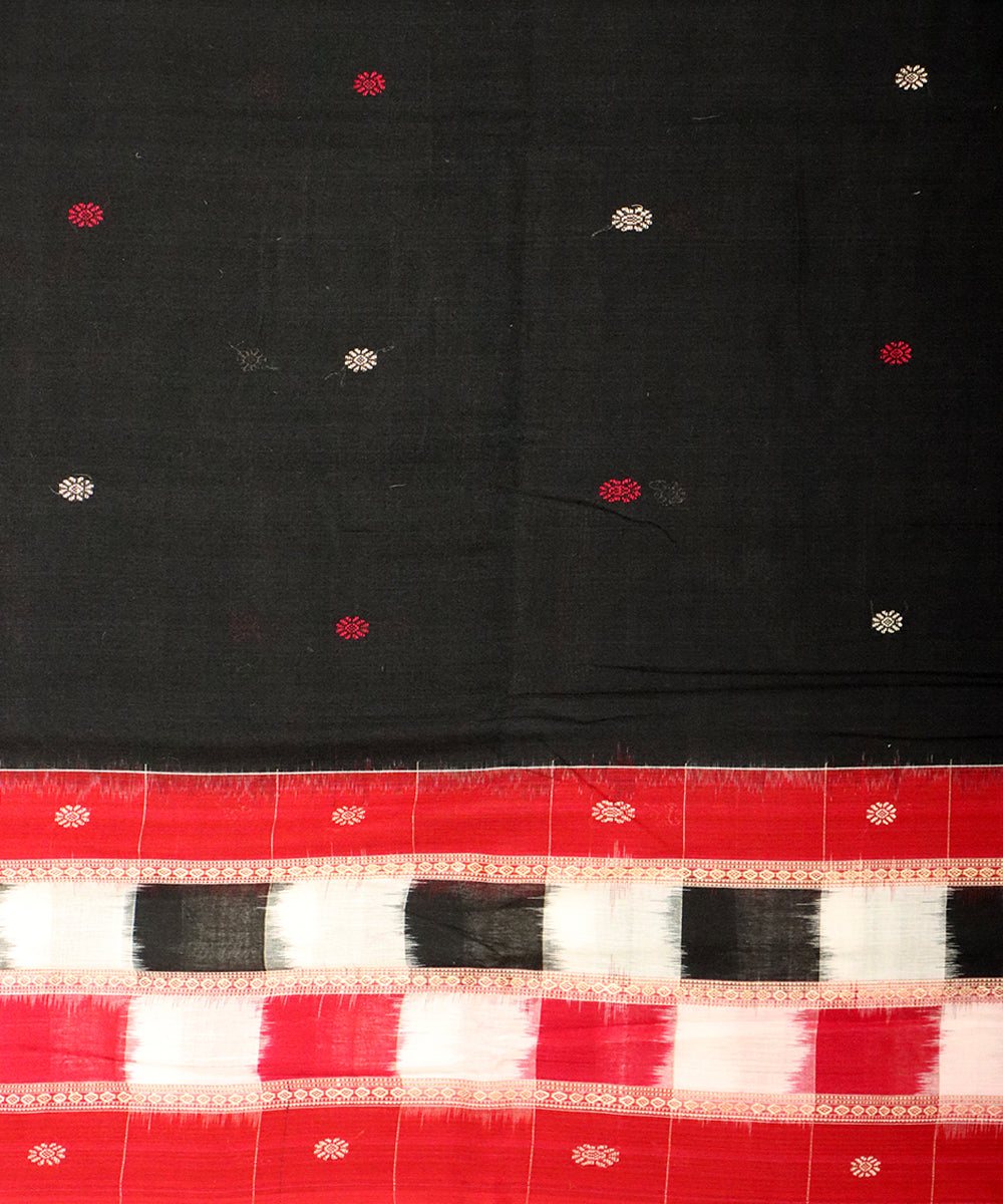 Black red cotton handloom bomkai saree