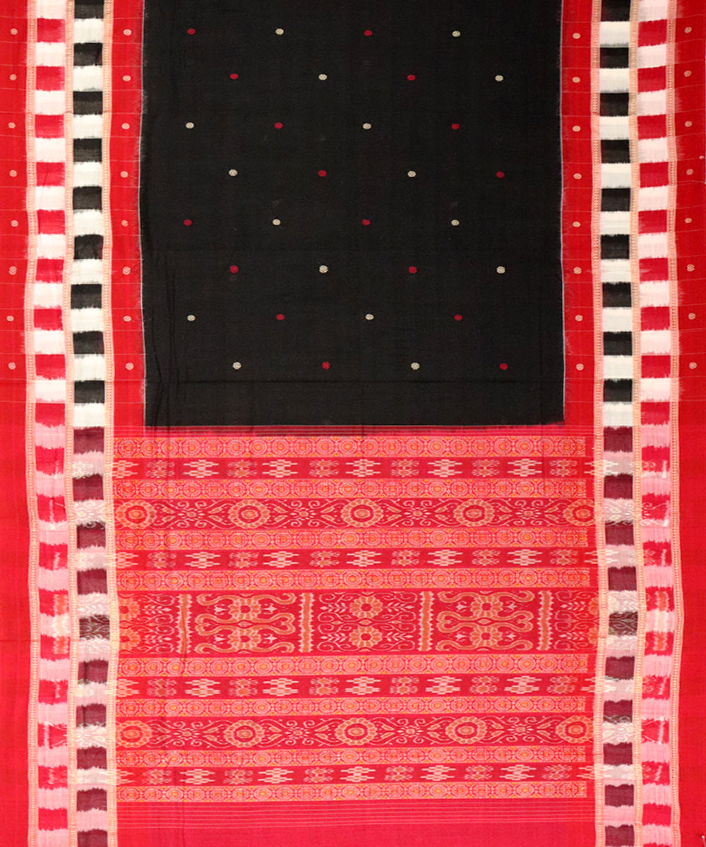 Black red cotton handloom bomkai saree