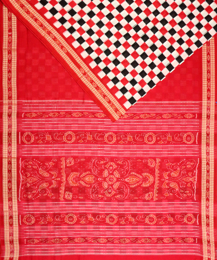 Blue checks red handloom sambalpuri cotton saree