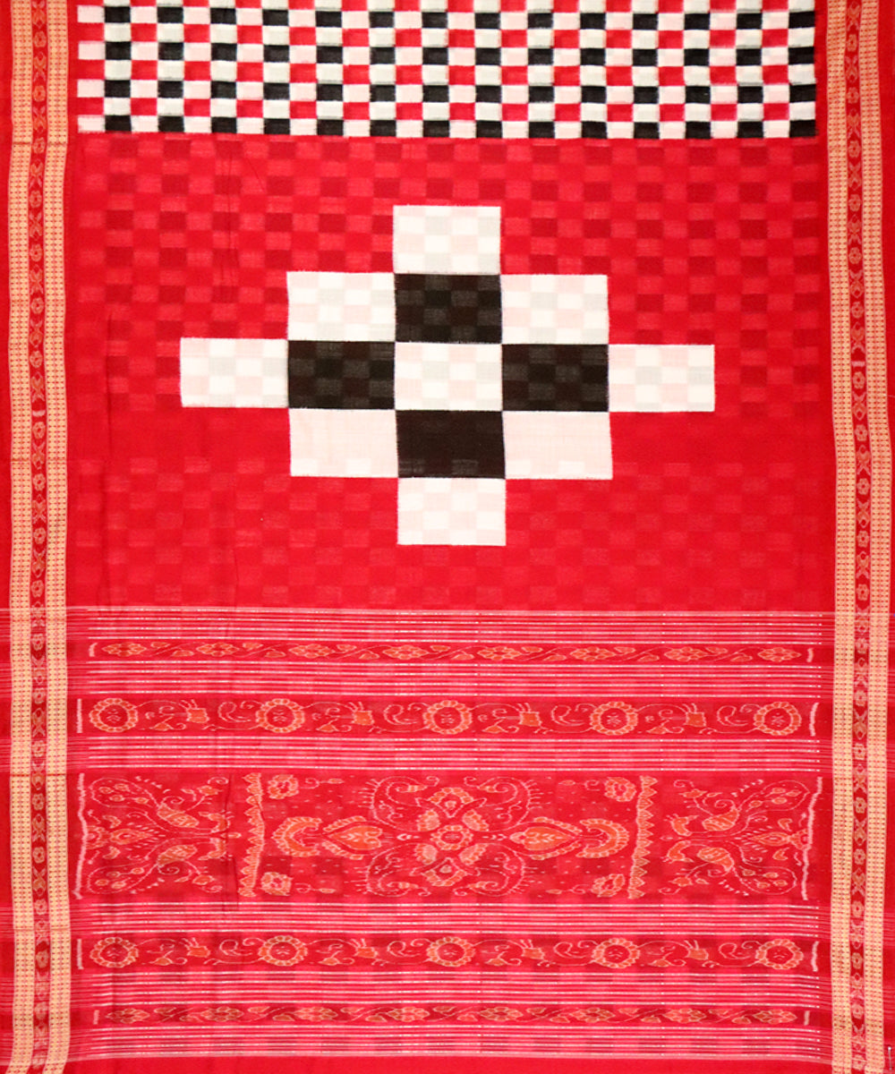 Blue checks red handloom sambalpuri cotton saree