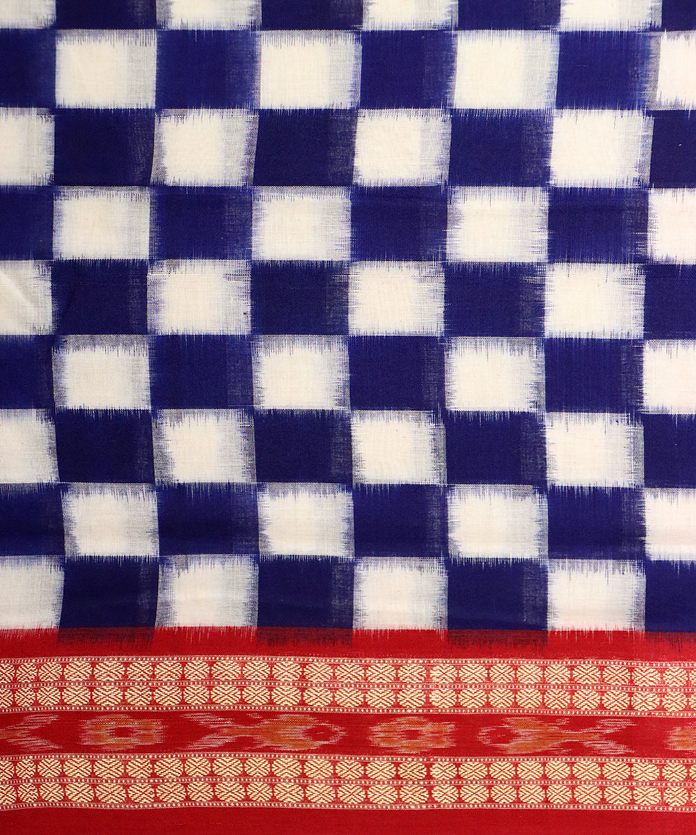 Blue checks red cotton handloom sambalpuri saree