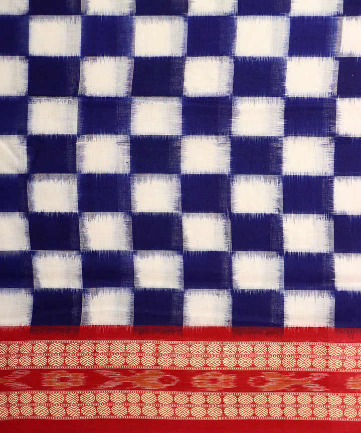 Blue checks red cotton handloom sambalpuri saree