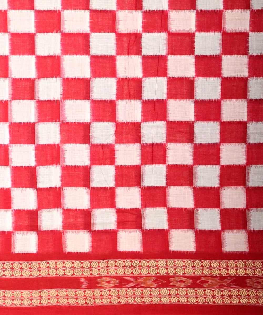 Blue checks red cotton handloom sambalpuri saree