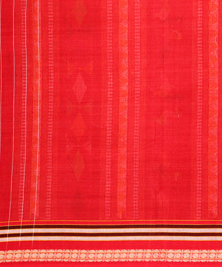 Dark green red handloom bomkai cotton saree