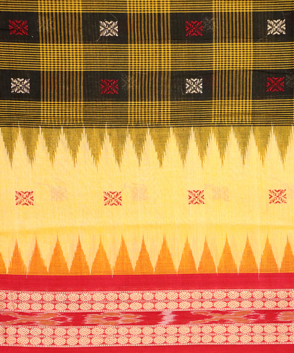 Yellow red cotton handloom bomkai saree