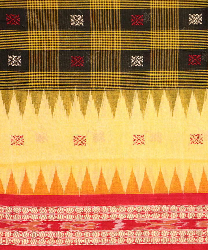 Yellow red cotton handloom bomkai saree