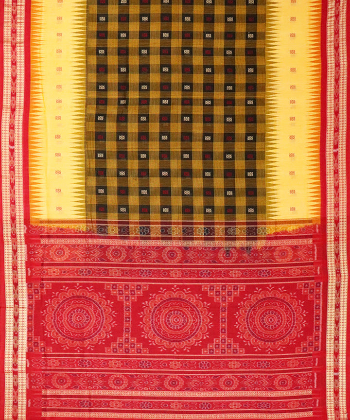 Yellow red cotton handloom bomkai saree